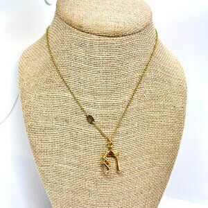 VINTAGE JUICY COUTURE GOLD TONE WISHBONE NECKLACE PAVE CRYSTAL RHINESTONE CHARM